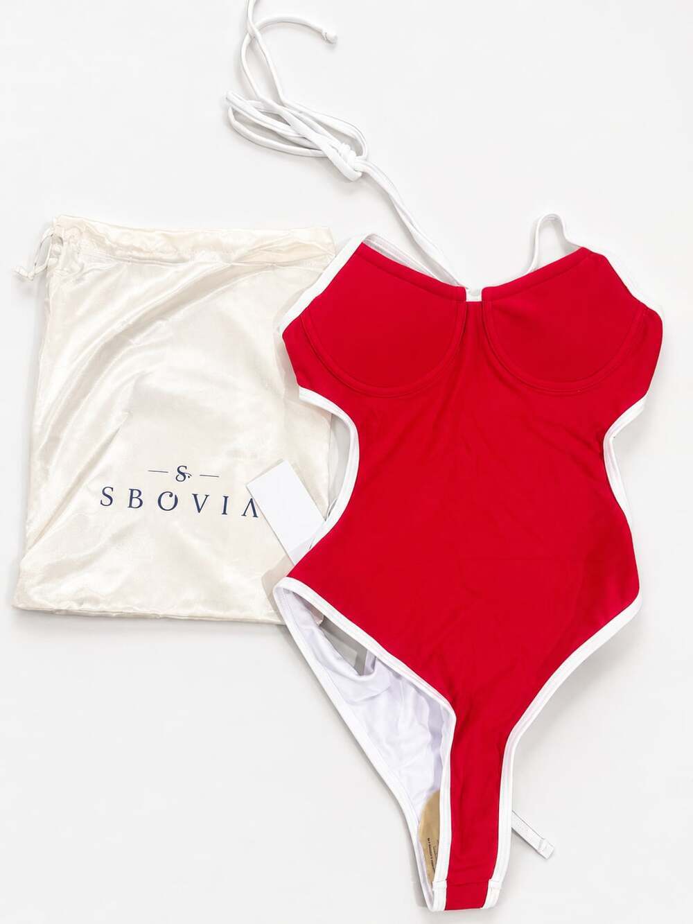 SBOVIA Red & White Cutout One Piece Swimsuit XS NWT High Cut Brazilian Monokini